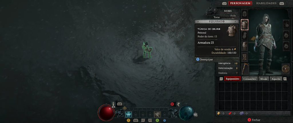 sequência de capturas de tela do jogo demonstrando: filtros de contraste, realce colorido em inimigos (vermelho) e itens (amarelo), e a linha guia preta no minimapa facilitando a navegação.